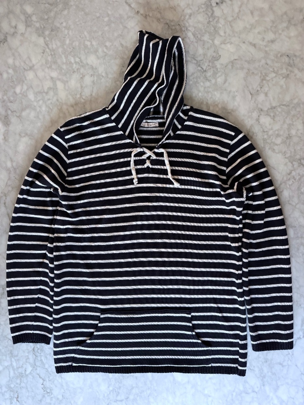 Navy Blue and White Striped Pullover Cotton Sweater Nautical Coastal Size XL